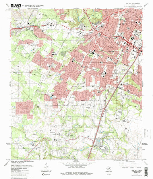 Classic USGS Oak Hill Texas 7.5'x7.5' Topo Map Image