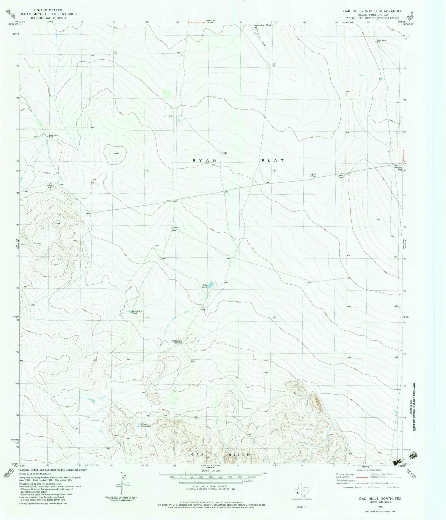 Classic USGS Oak Hills North Texas 7.5'x7.5' Topo Map Image