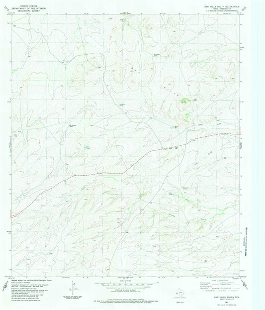 Classic USGS Oak Hills South Texas 7.5'x7.5' Topo Map Image