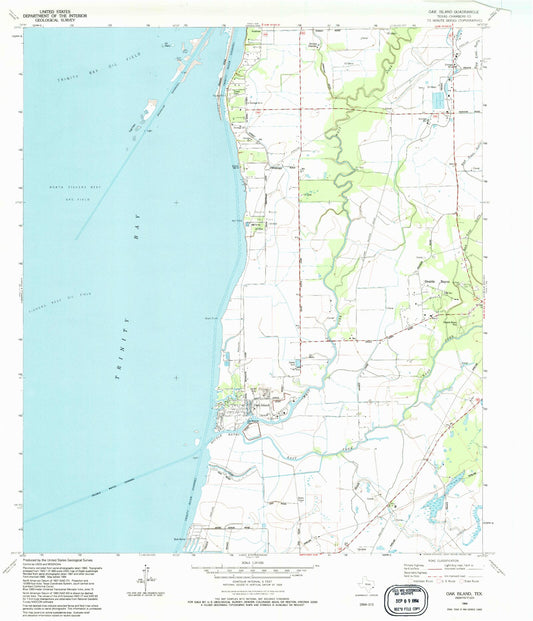 Classic USGS Oak Island Texas 7.5'x7.5' Topo Map Image