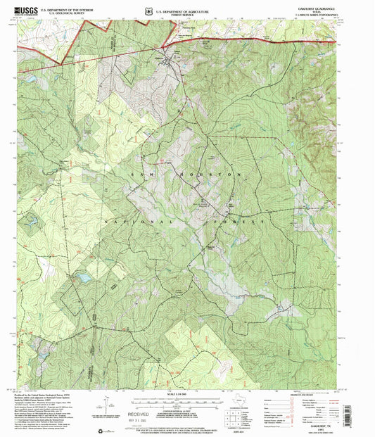 Classic USGS Oakhurst Texas 7.5'x7.5' Topo Map Image