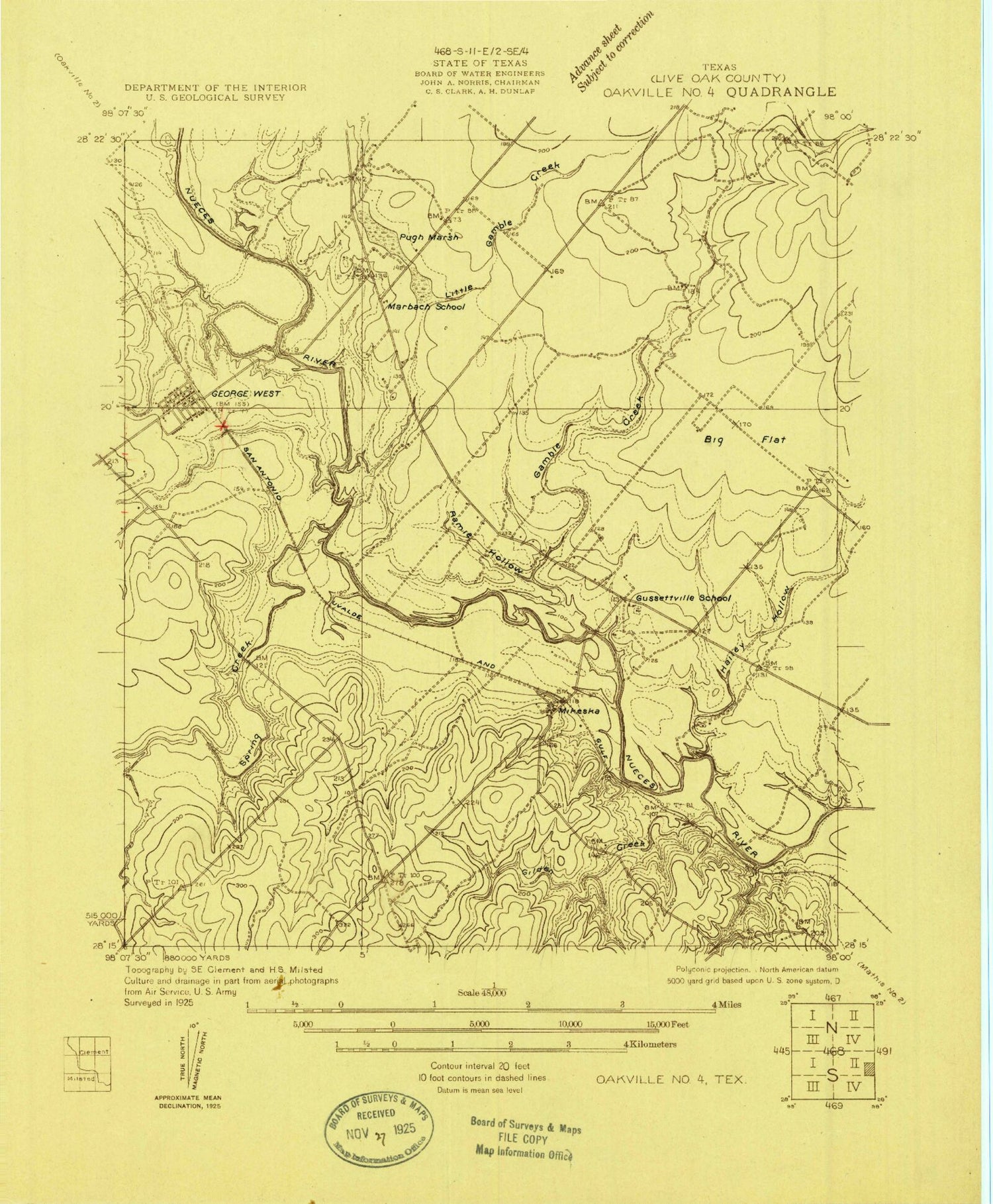 Classic USGS George West Texas 7.5'x7.5' Topo Map Image