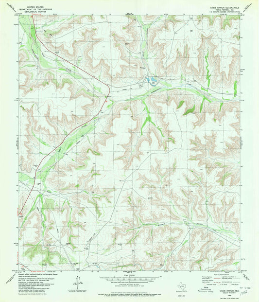 Classic USGS Oasis Ranch Texas 7.5'x7.5' Topo Map Image