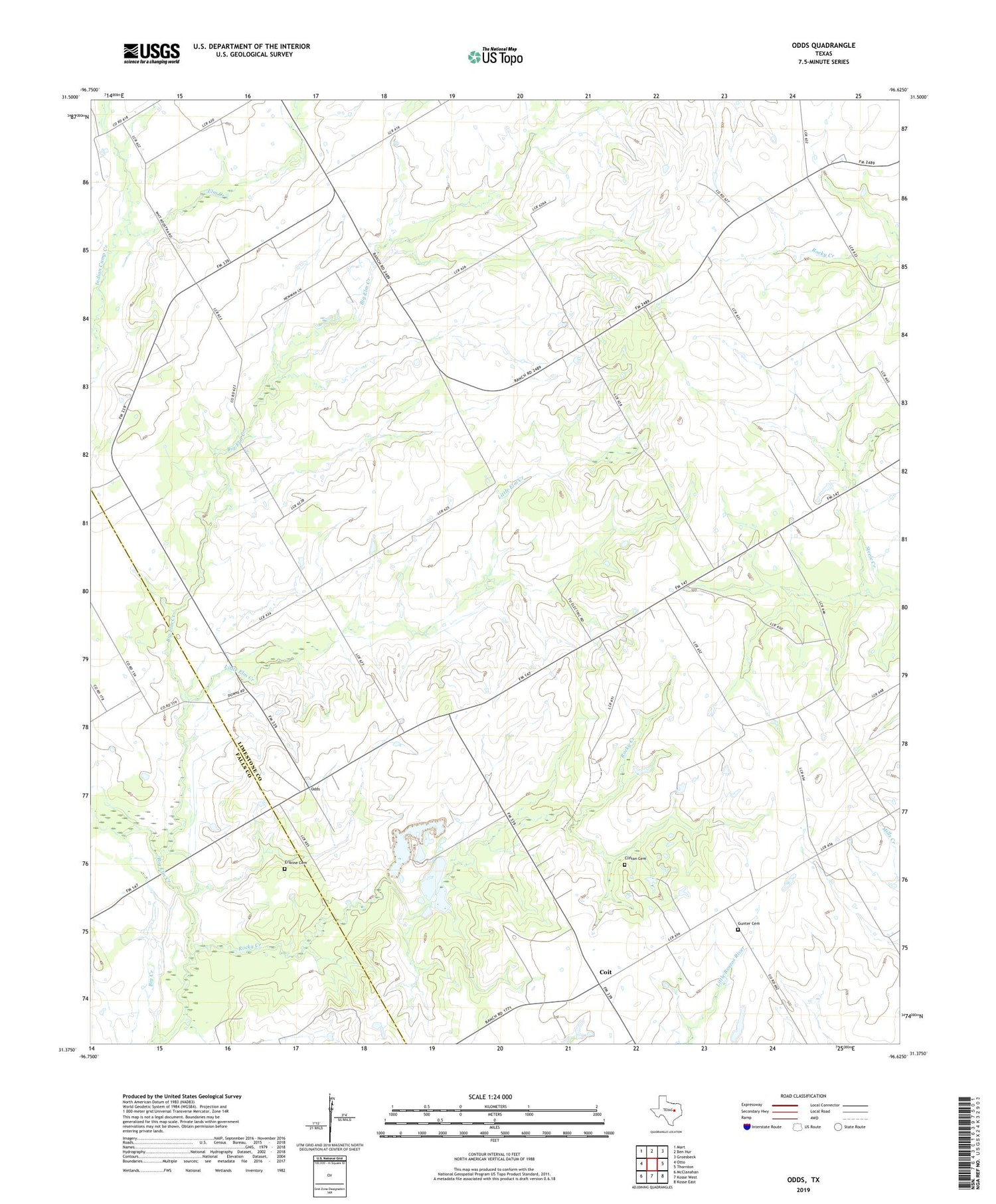 Odds Texas US Topo Map Image