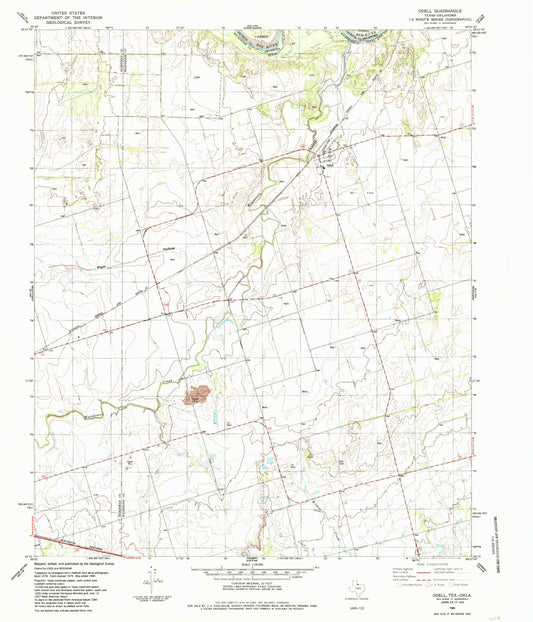 Classic USGS Odell Texas 7.5'x7.5' Topo Map Image