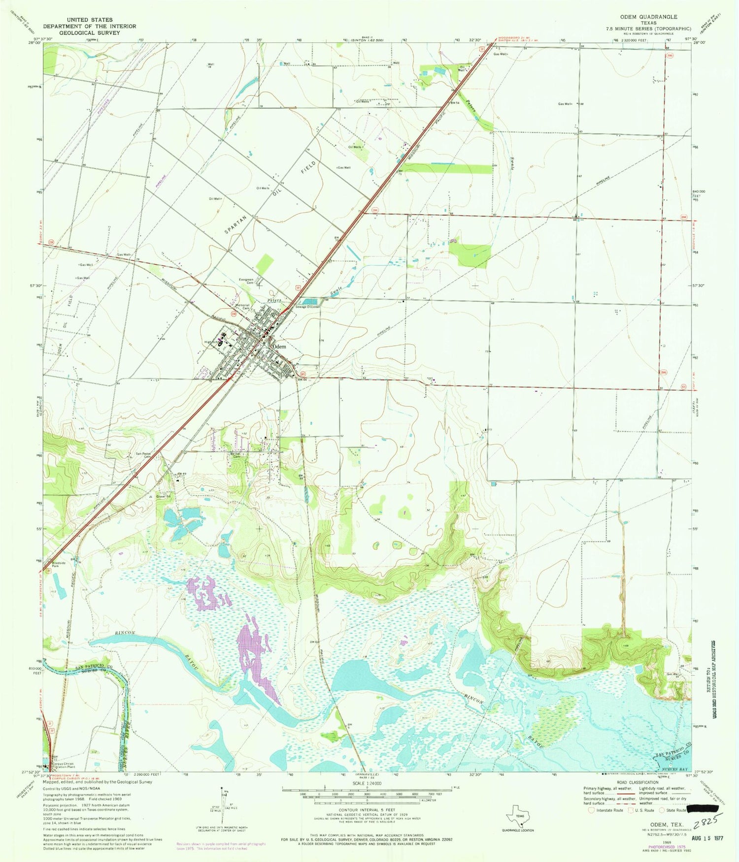 Classic USGS Odem Texas 7.5'x7.5' Topo Map Image