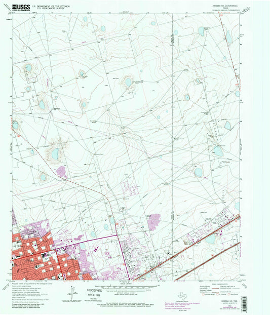 Classic USGS Odessa NE Texas 7.5'x7.5' Topo Map Image