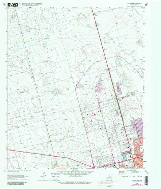 Classic USGS Odessa NW Texas 7.5'x7.5' Topo Map Image