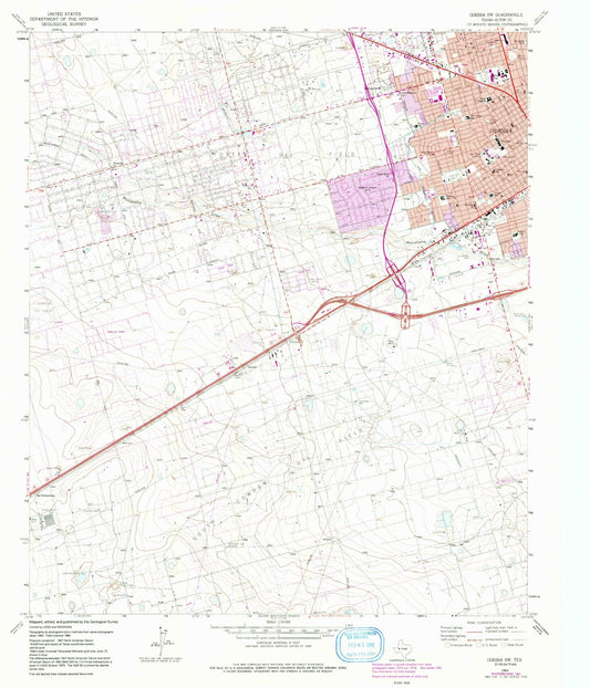 Classic USGS Odessa SW Texas 7.5'x7.5' Topo Map Image