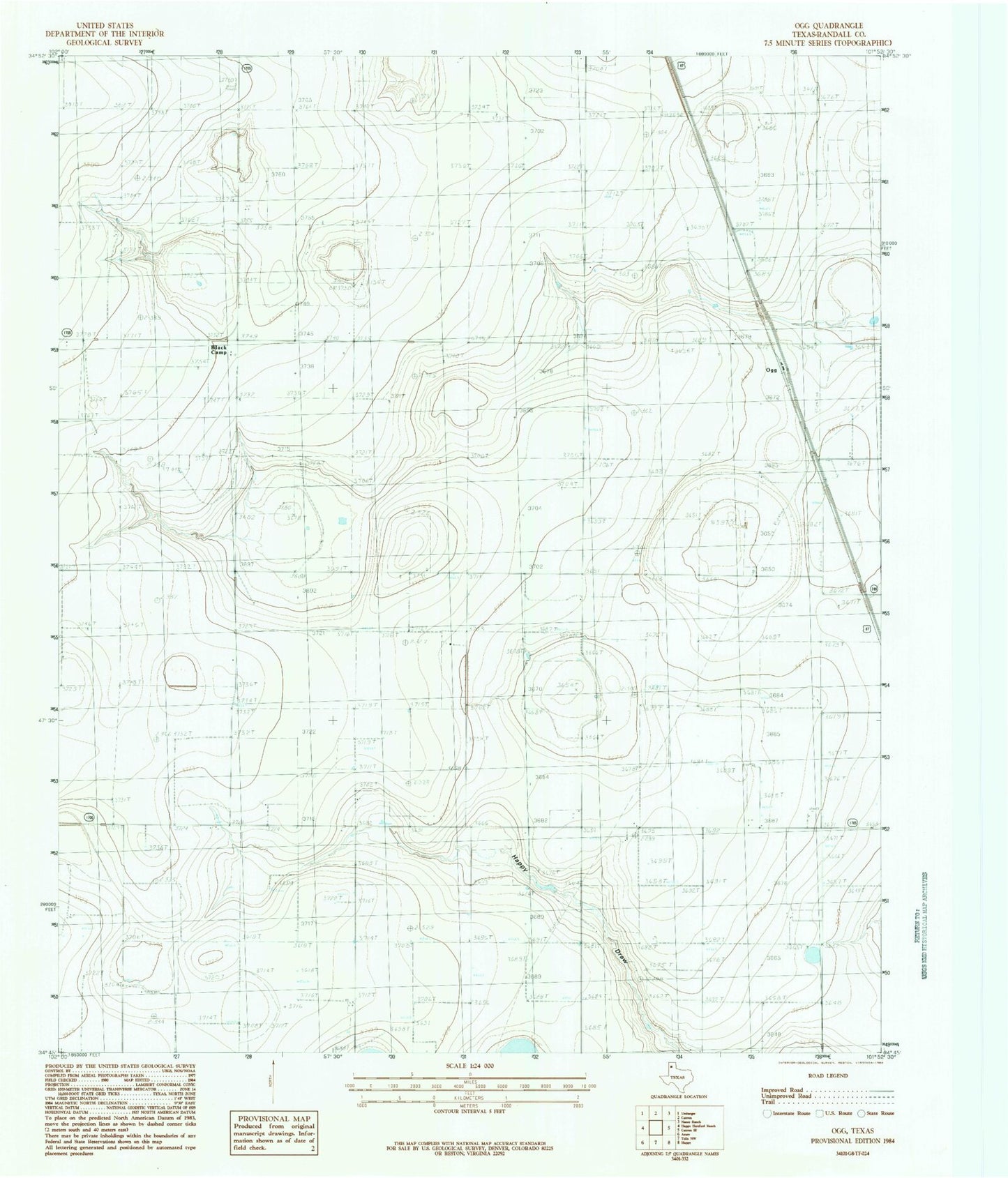 Classic USGS Ogg Texas 7.5'x7.5' Topo Map Image