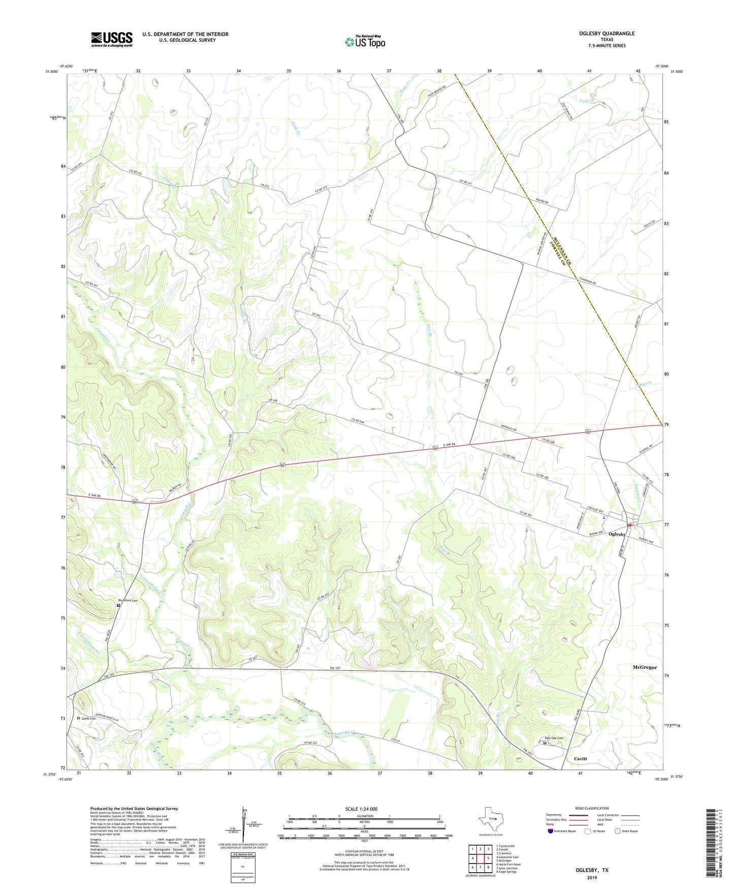 Oglesby Texas US Topo Map Image