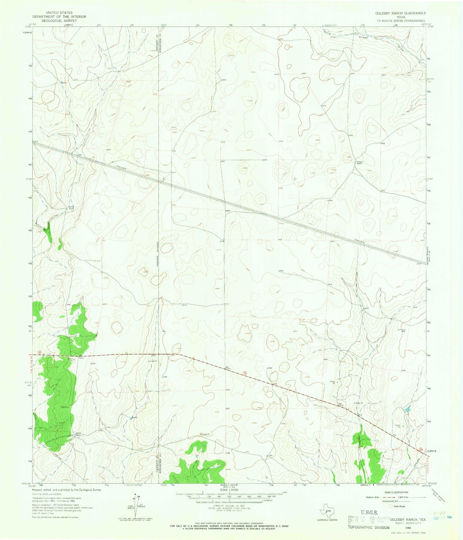 Classic USGS Oglesby Ranch Texas 7.5'x7.5' Topo Map Image