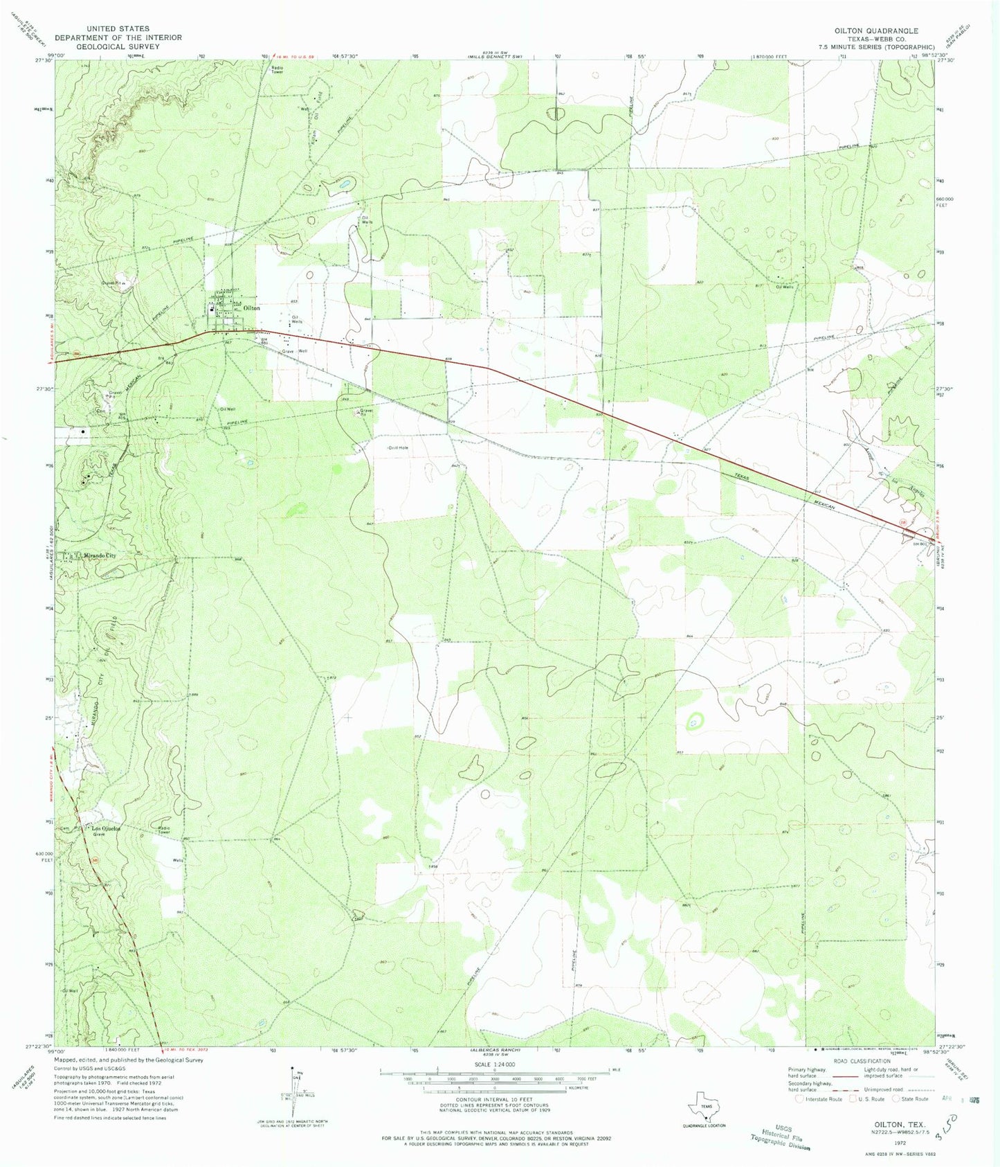 Classic USGS Oilton Texas 7.5'x7.5' Topo Map Image