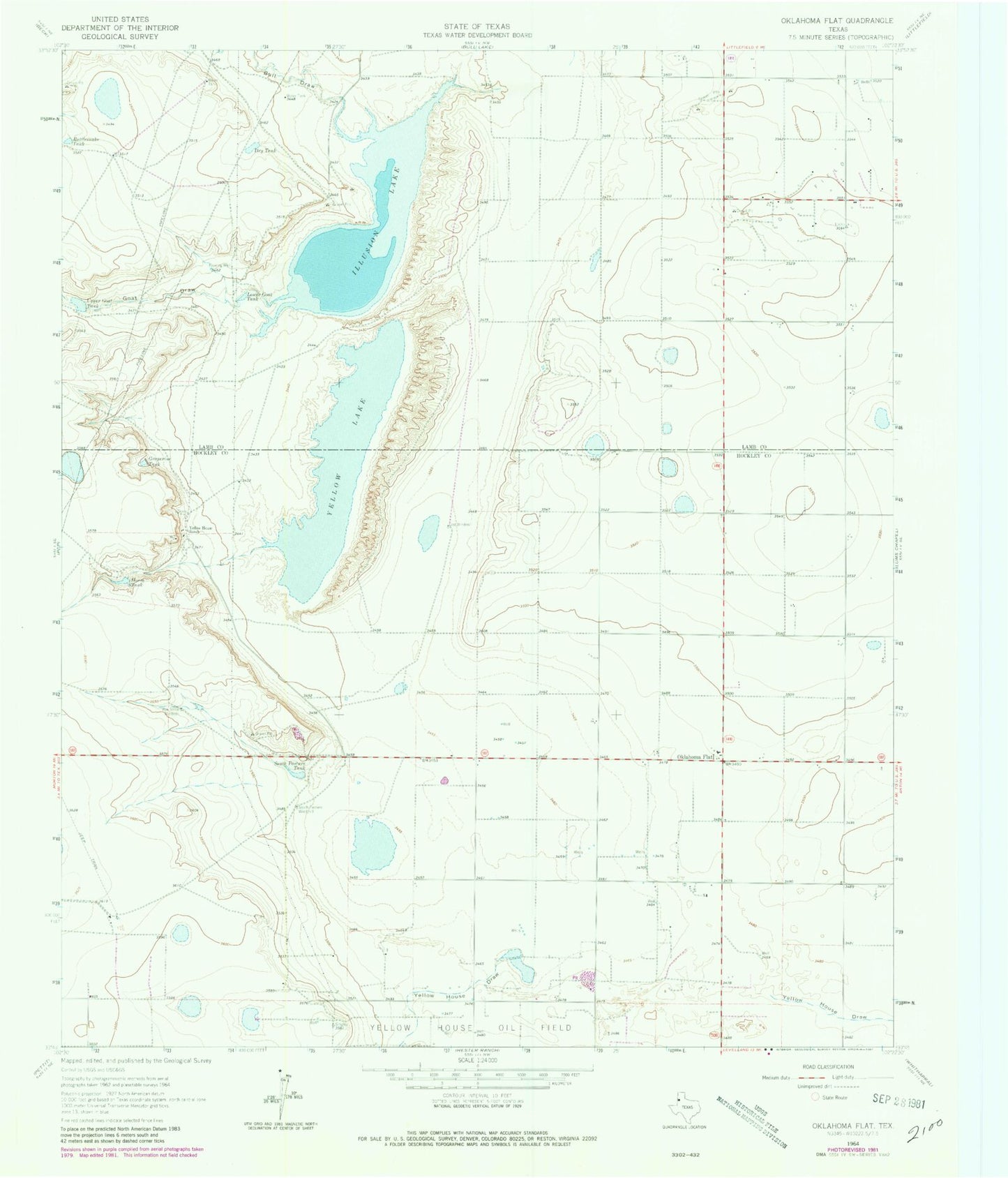 Classic USGS Oklahoma Flat Texas 7.5'x7.5' Topo Map Image