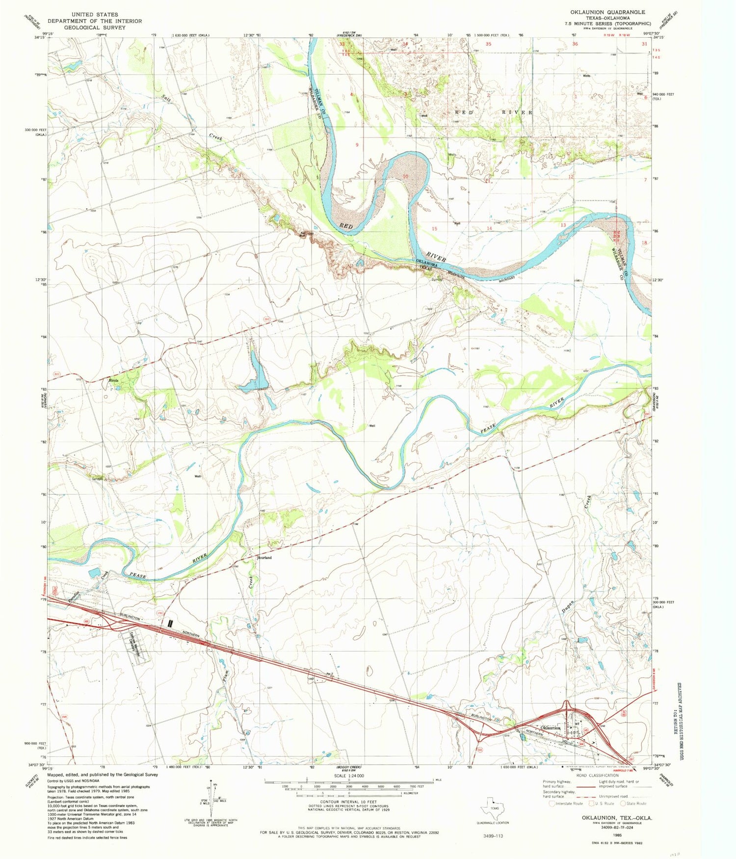 Classic USGS Oklaunion Texas 7.5'x7.5' Topo Map Image