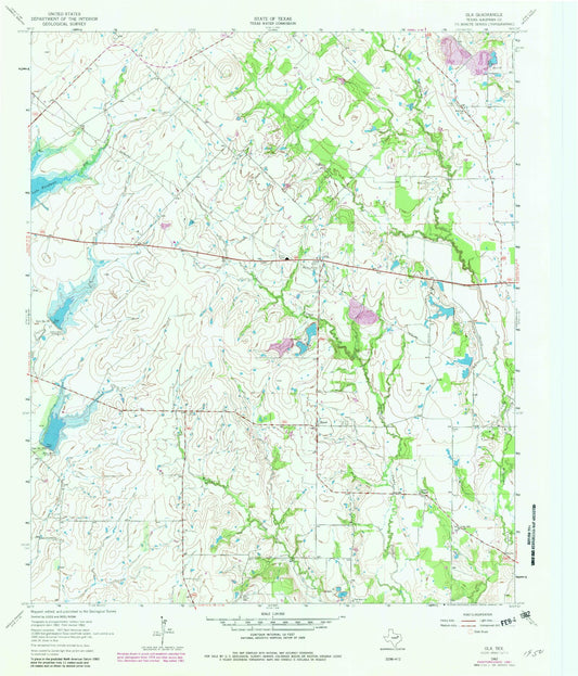Classic USGS Ola Texas 7.5'x7.5' Topo Map Image