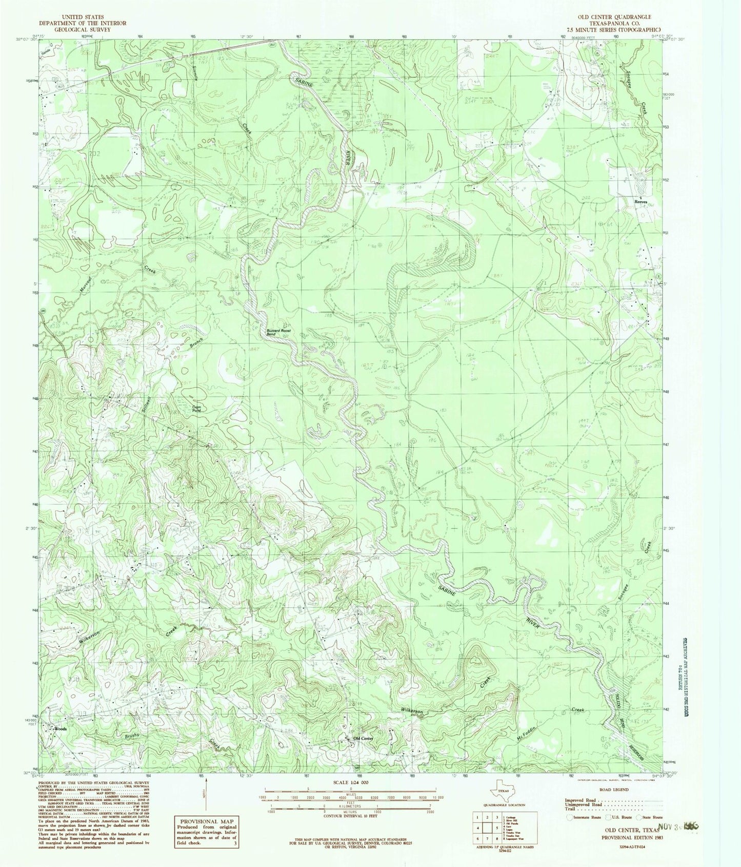 Classic USGS Old Center Texas 7.5'x7.5' Topo Map Image
