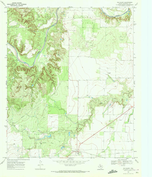 Classic USGS Old Glory Texas 7.5'x7.5' Topo Map Image