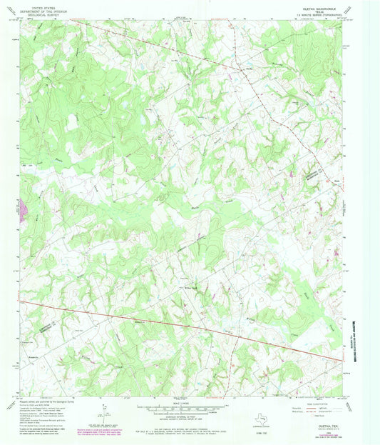 Classic USGS Oletha Texas 7.5'x7.5' Topo Map Image