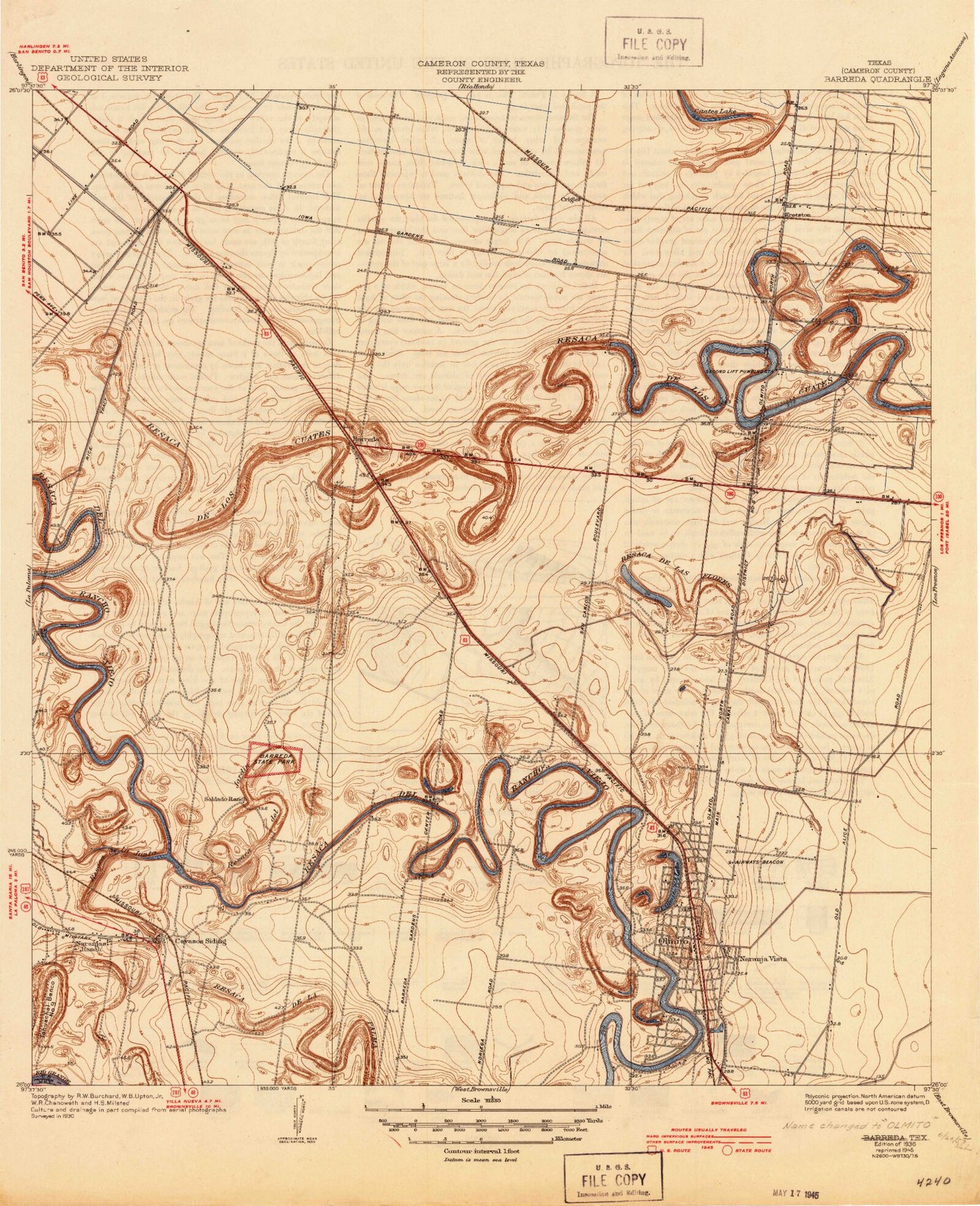 Classic USGS Olmito Texas 7.5'x7.5' Topo Map Image