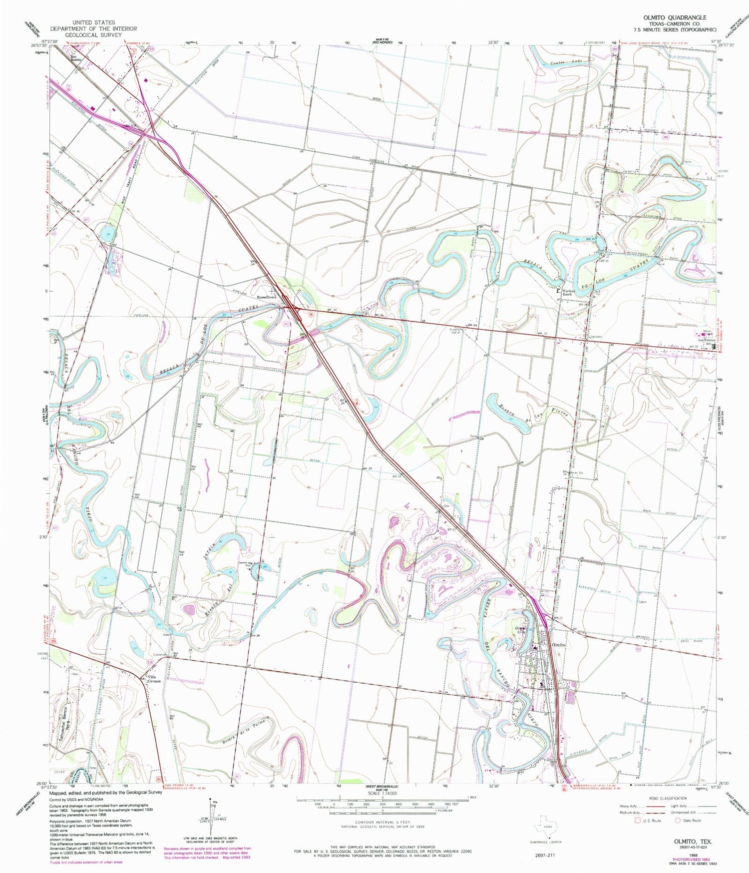 Classic USGS Olmito Texas 7.5'x7.5' Topo Map Image