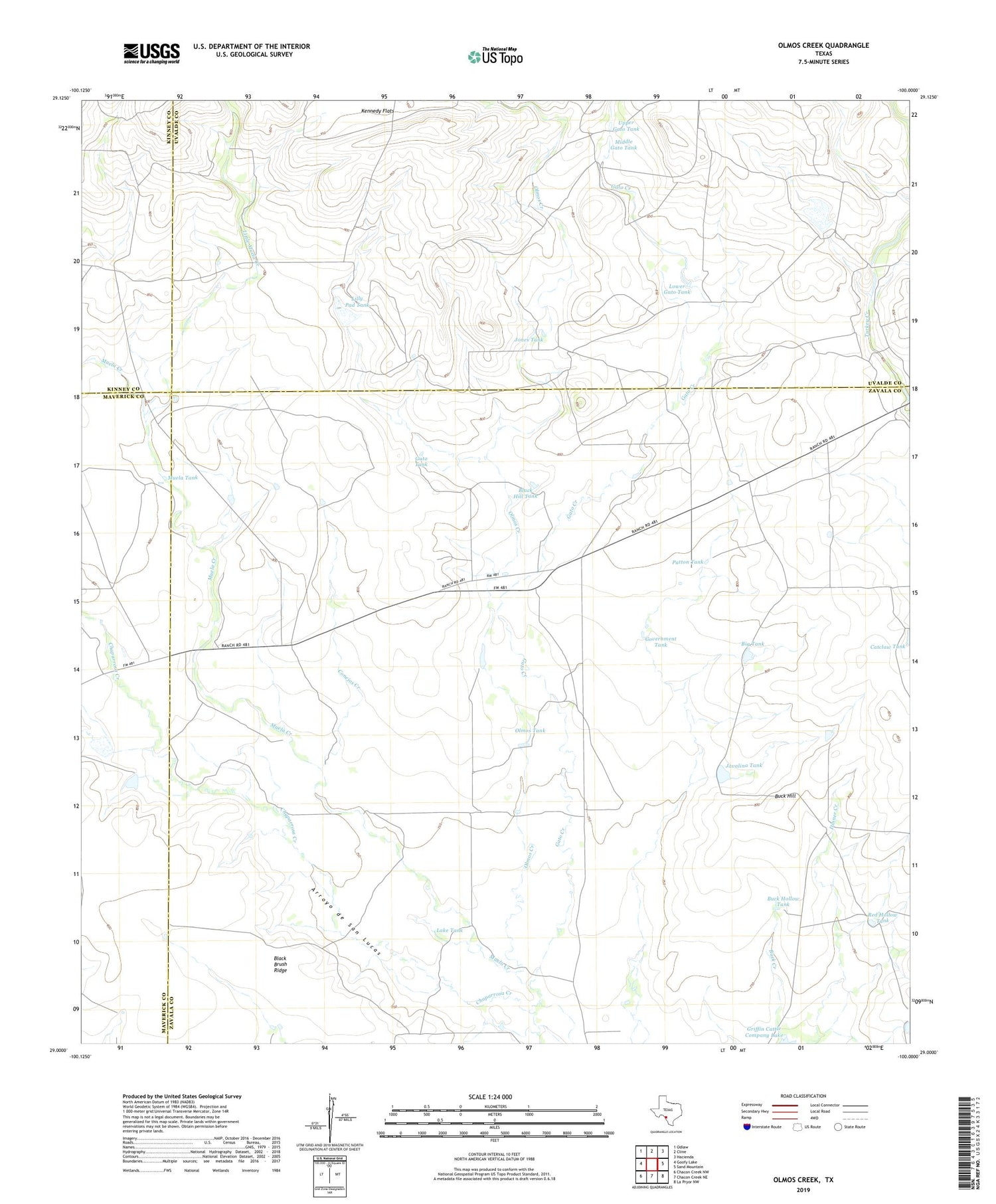 Olmos Creek Texas US Topo Map Image