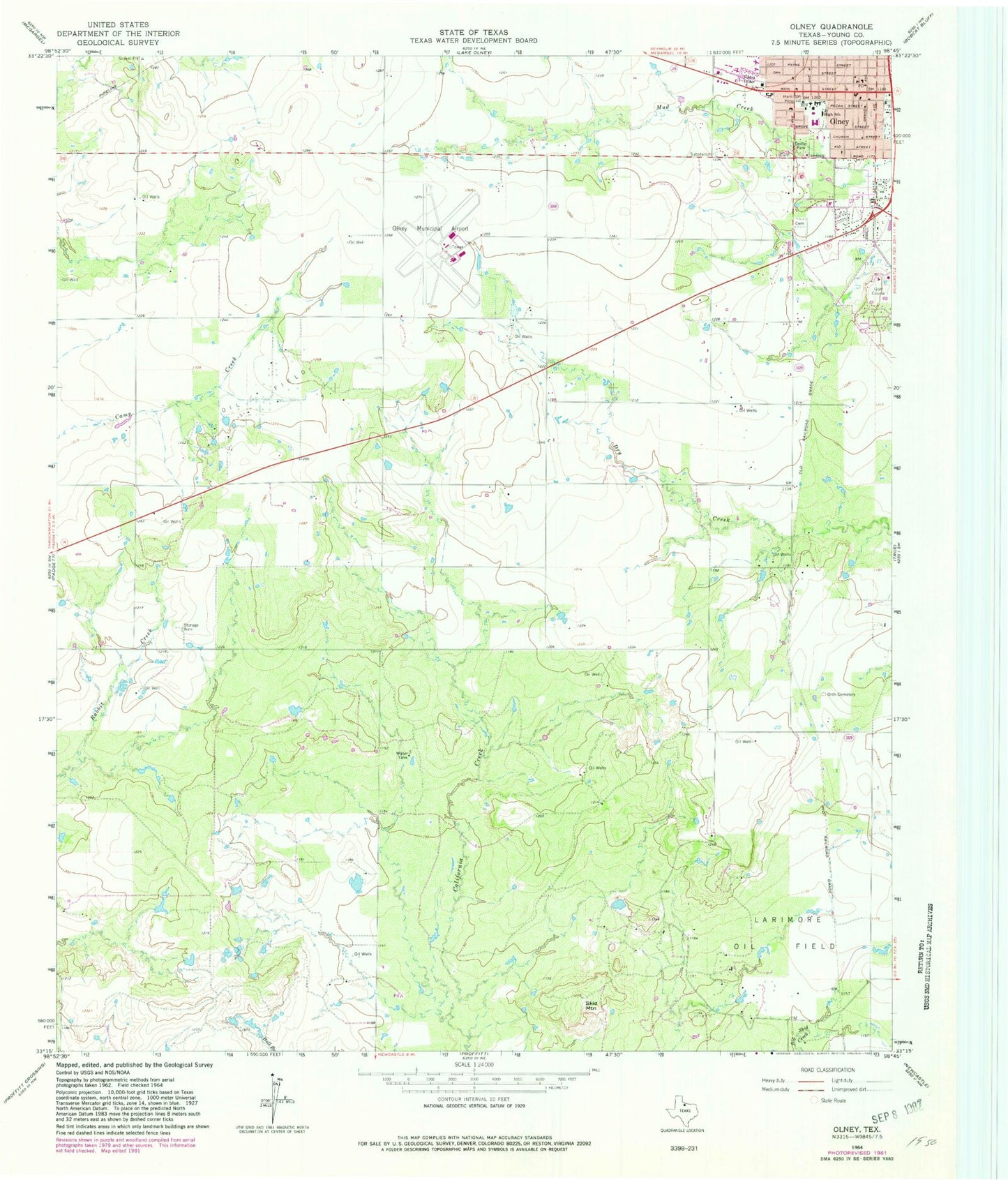 Classic USGS Olney Texas 7.5'x7.5' Topo Map Image