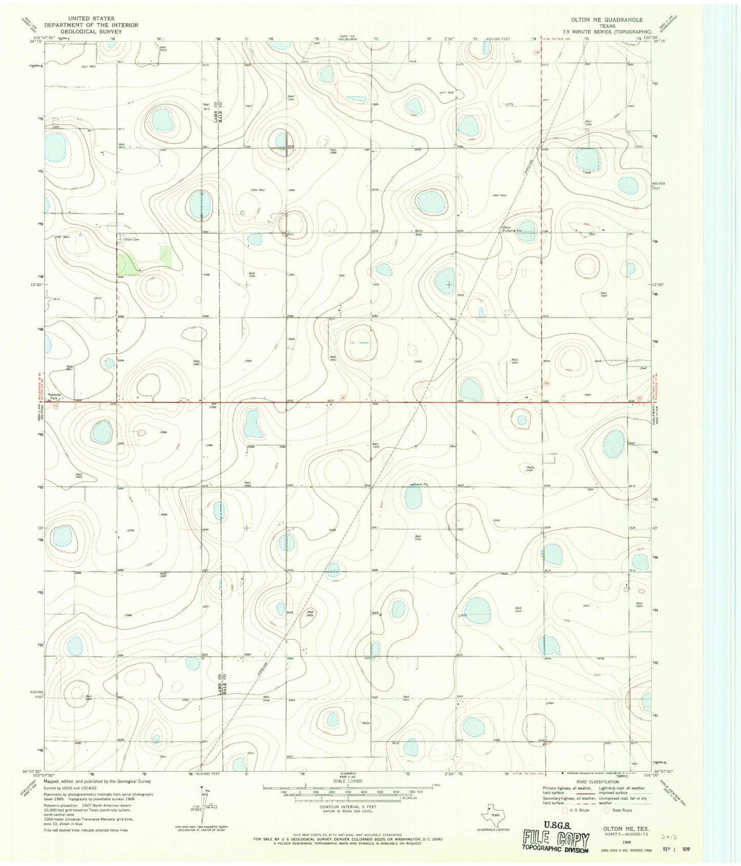 Classic USGS Olton NE Texas 7.5'x7.5' Topo Map Image