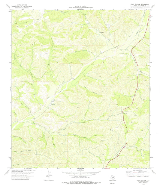 Classic USGS Open Hollow Texas 7.5'x7.5' Topo Map Image
