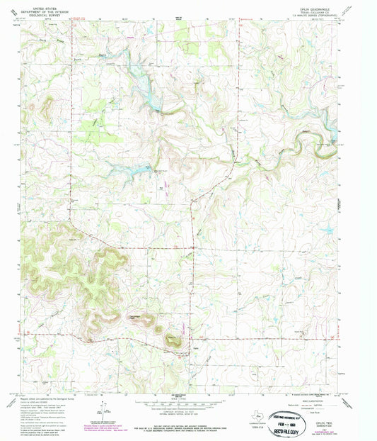 Classic USGS Oplin Texas 7.5'x7.5' Topo Map Image