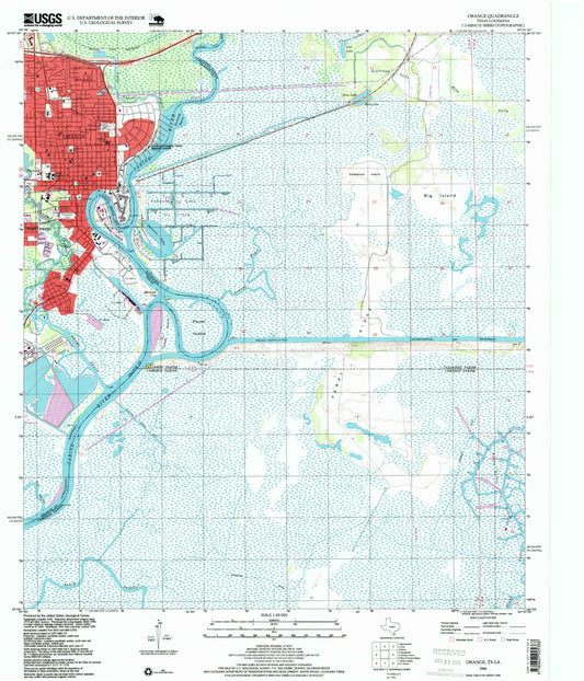 Classic USGS Orange Texas 7.5'x7.5' Topo Map Image