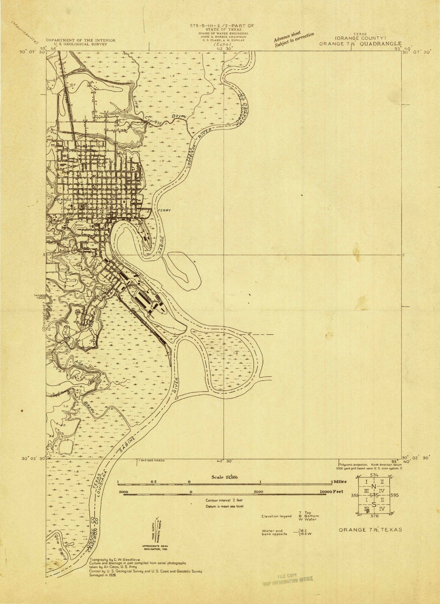 Classic USGS Orange Texas 7.5'x7.5' Topo Map Image