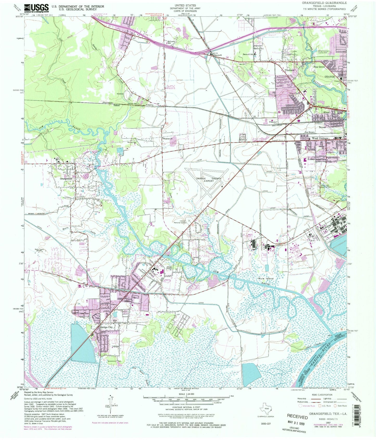 Classic USGS Orangefield Texas 7.5'x7.5' Topo Map Image
