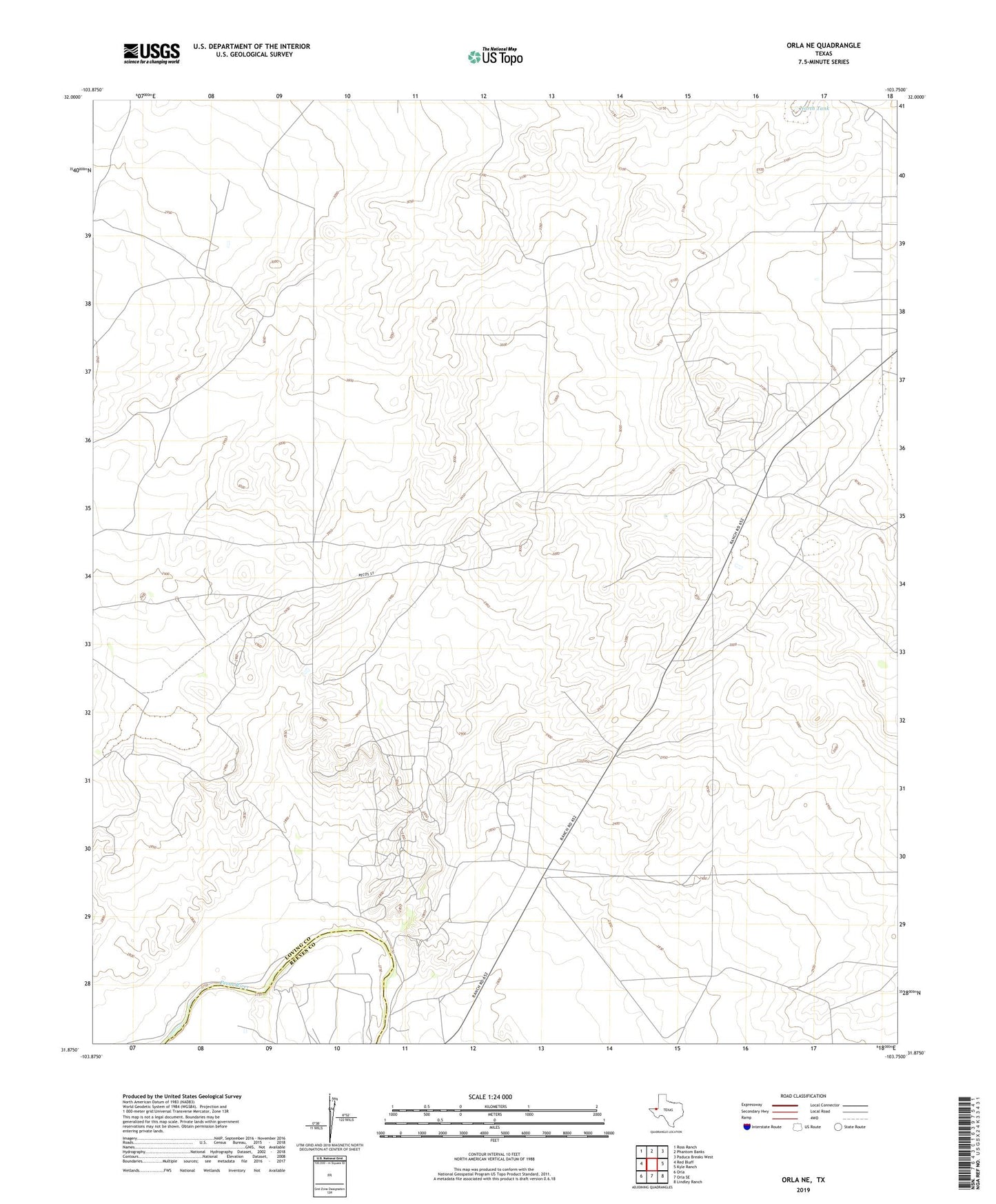 Orla NE Texas US Topo Map Image