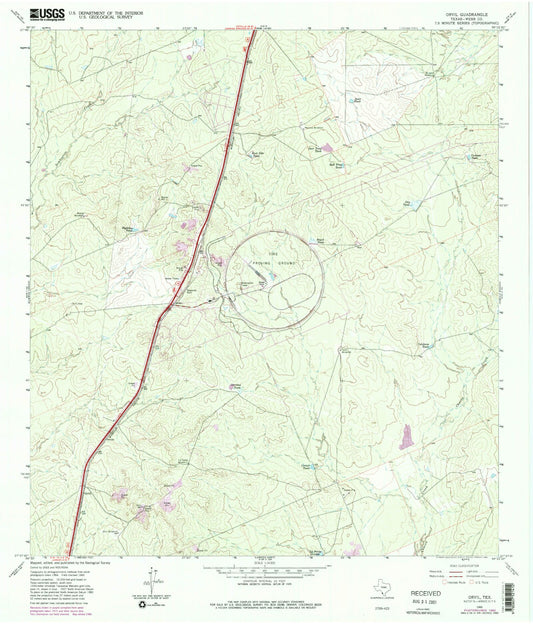 Classic USGS Orvil Texas 7.5'x7.5' Topo Map Image