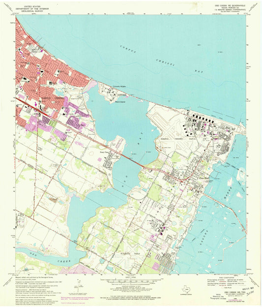 Classic USGS Oso Creek NE Texas 7.5'x7.5' Topo Map Image