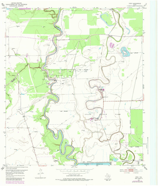 Classic USGS Otey Texas 7.5'x7.5' Topo Map Image