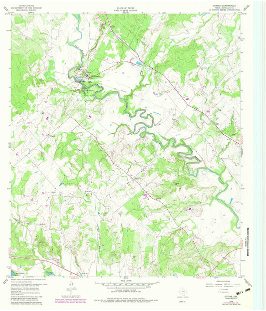 Classic USGS Ottine Texas 7.5'x7.5' Topo Map Image