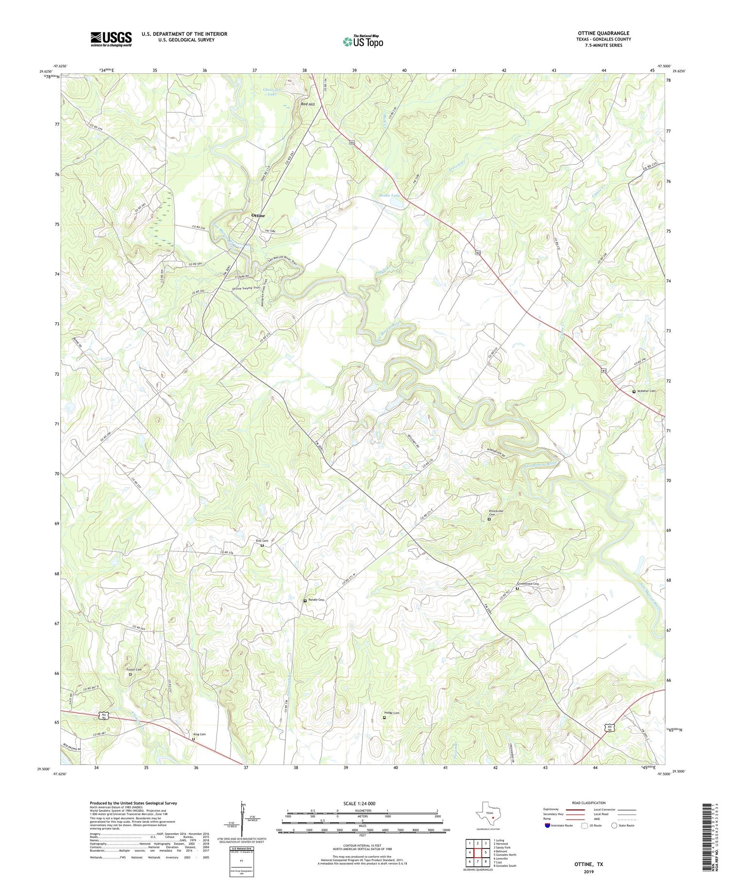 Ottine Texas US Topo Map Image