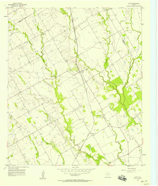 Classic USGS Otto Texas 7.5'x7.5' Topo Map Image