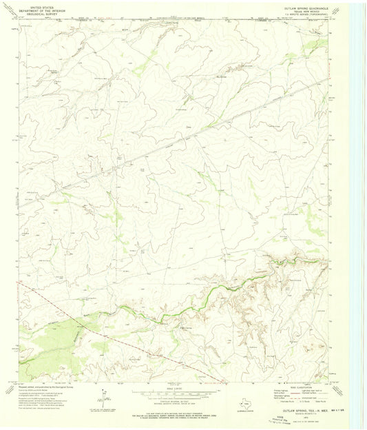 Classic USGS Outlaw Spring Texas 7.5'x7.5' Topo Map Image
