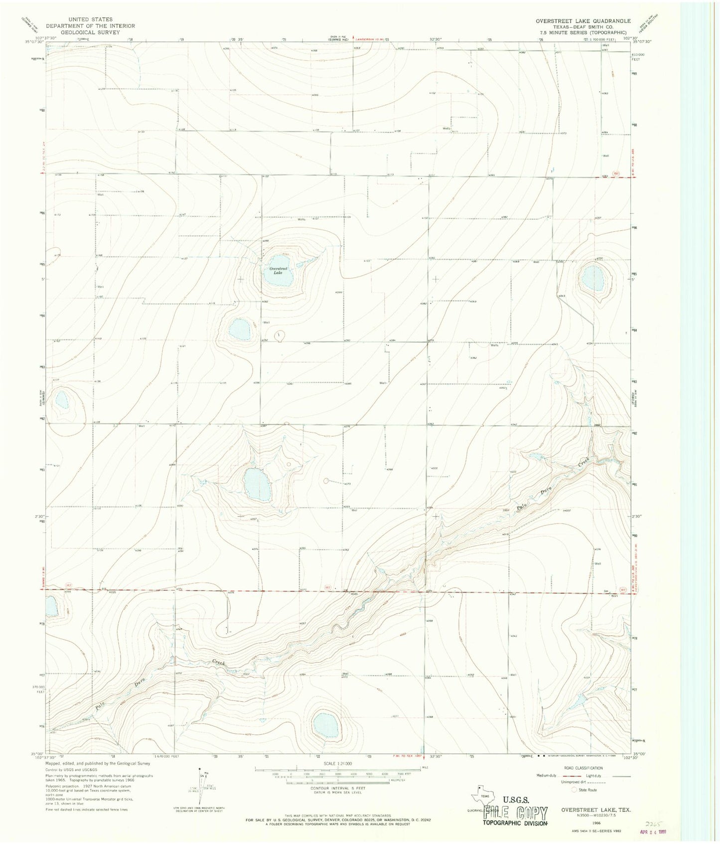 Classic USGS Overstreet Lake Texas 7.5'x7.5' Topo Map Image