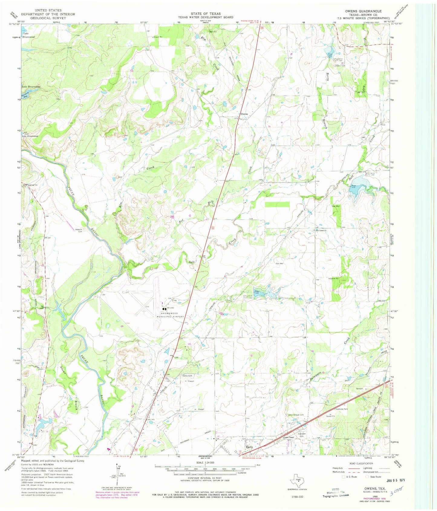 Classic USGS Owens Texas 7.5'x7.5' Topo Map Image