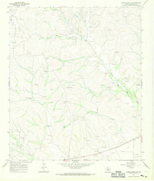 Classic USGS Owens Creek NE Texas 7.5'x7.5' Topo Map Image
