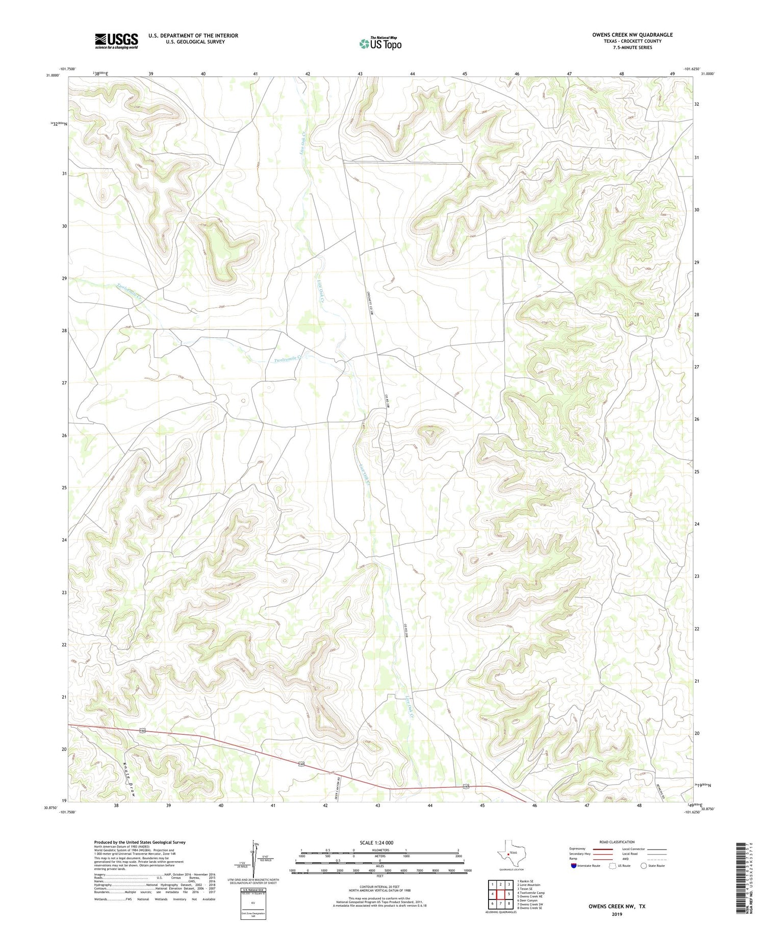 Owens Creek NW Texas US Topo Map Image