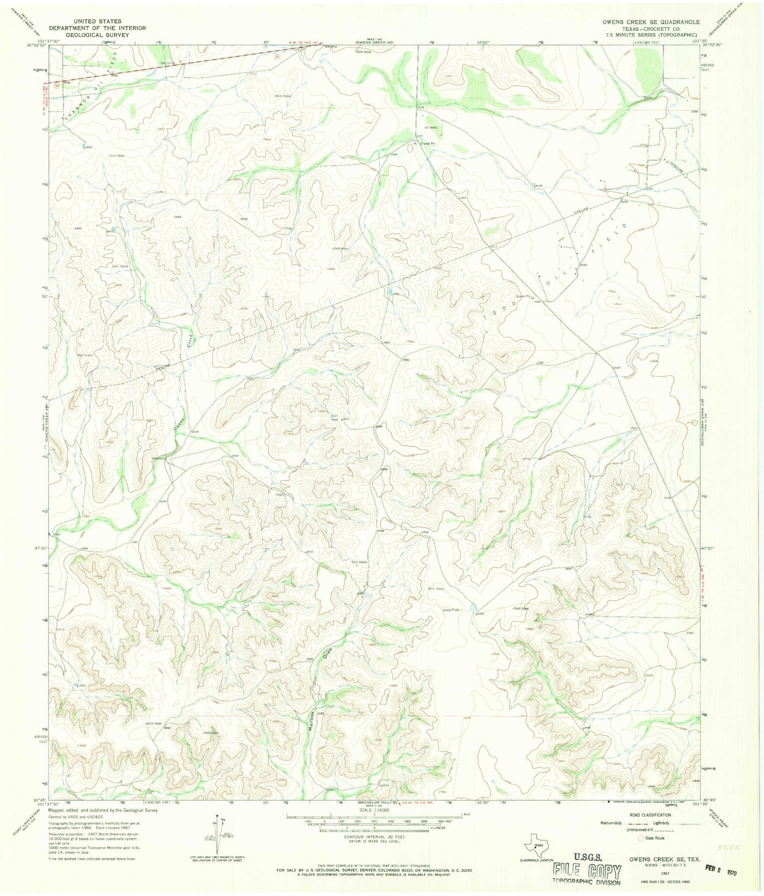 Classic USGS Owens Creek SE Texas 7.5'x7.5' Topo Map Image