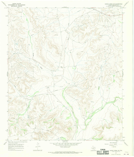 Classic USGS Owens Creek SW Texas 7.5'x7.5' Topo Map Image