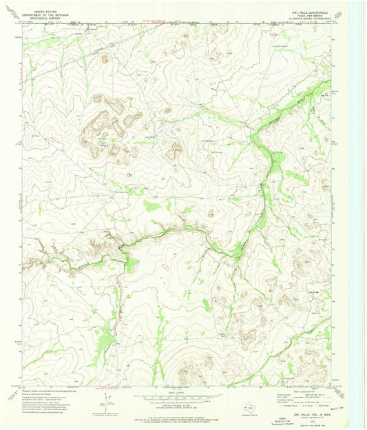 Classic USGS Owl Hills Texas 7.5'x7.5' Topo Map Image