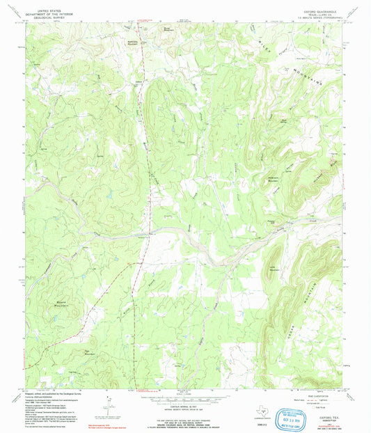 Classic USGS Oxford Texas 7.5'x7.5' Topo Map Image