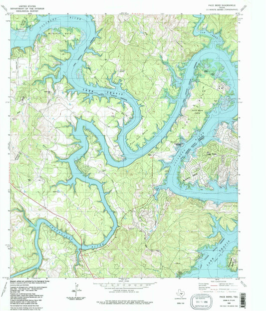 Classic USGS Pace Bend Texas 7.5'x7.5' Topo Map Image